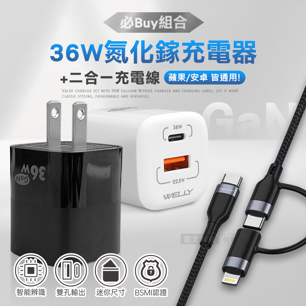 WELLY 威力 36W氮化鎵GaN PPS雙孔迷你充電器+