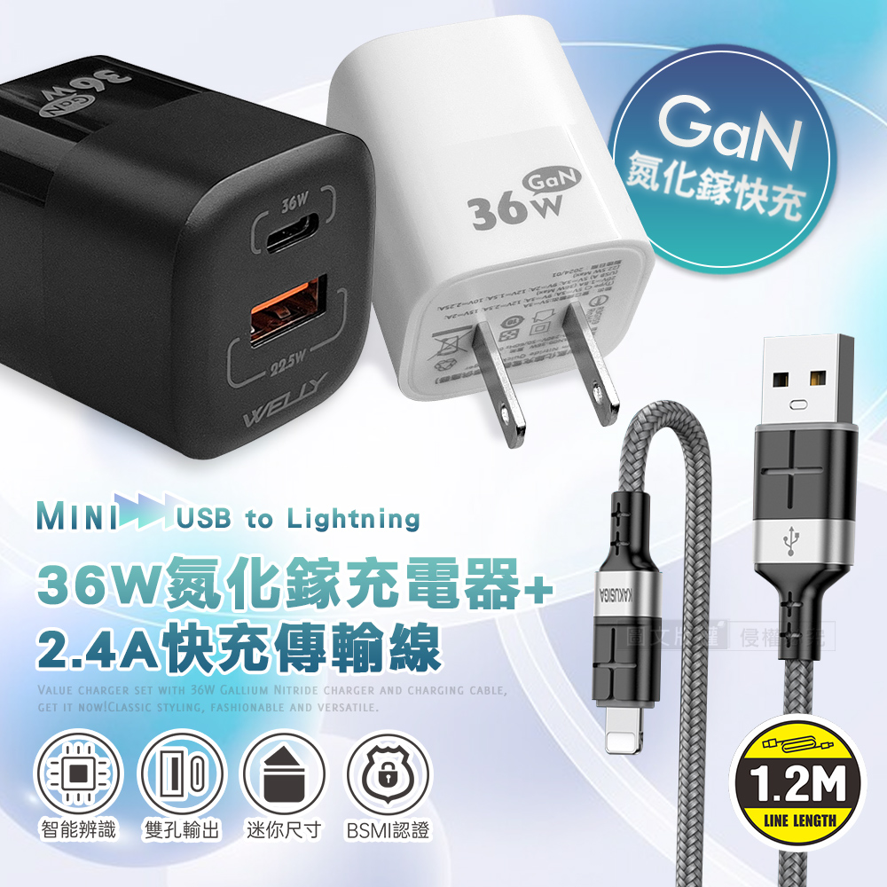WELLY 威力 36W氮化鎵GaN 雙孔充電器+（其他規格）