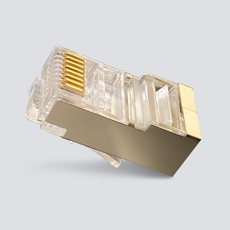 易控王 (100入)CAT6 FTP 遮蔽式網路水晶頭 鍍金三叉銅片 金屬外殼 RJ45(70-109-06-03)