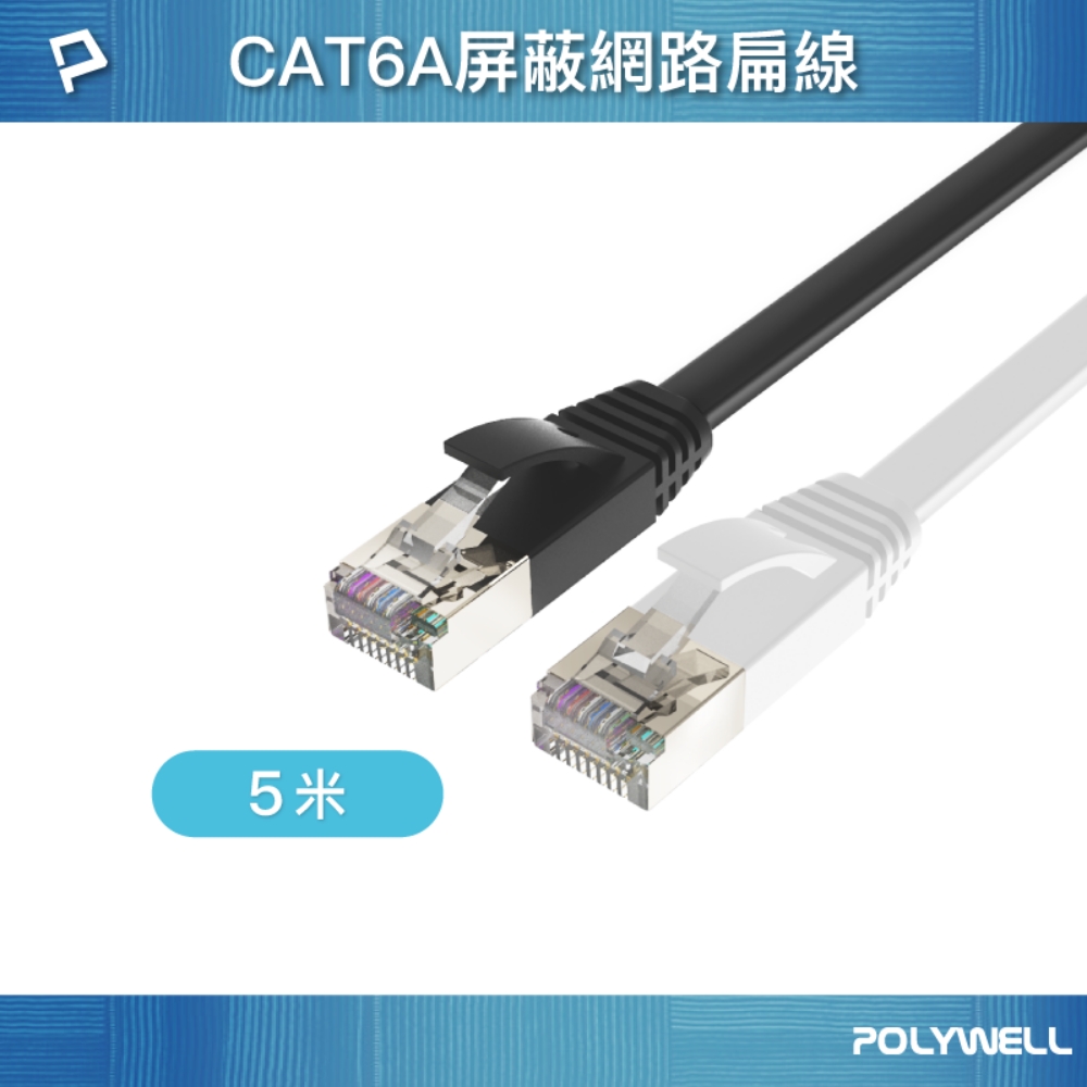 POLYWELL 寶利威爾 CAT6A 高速網路扁線 /5M