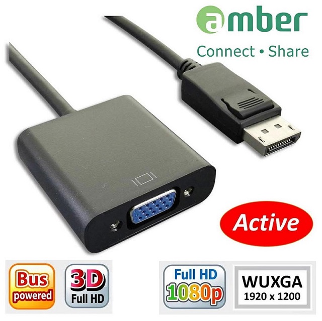 【amber】亮黑版 Displayport 轉 VGA 訊號轉換器 DP轉VGA 螢幕線 支援蘋果 聯想筆電