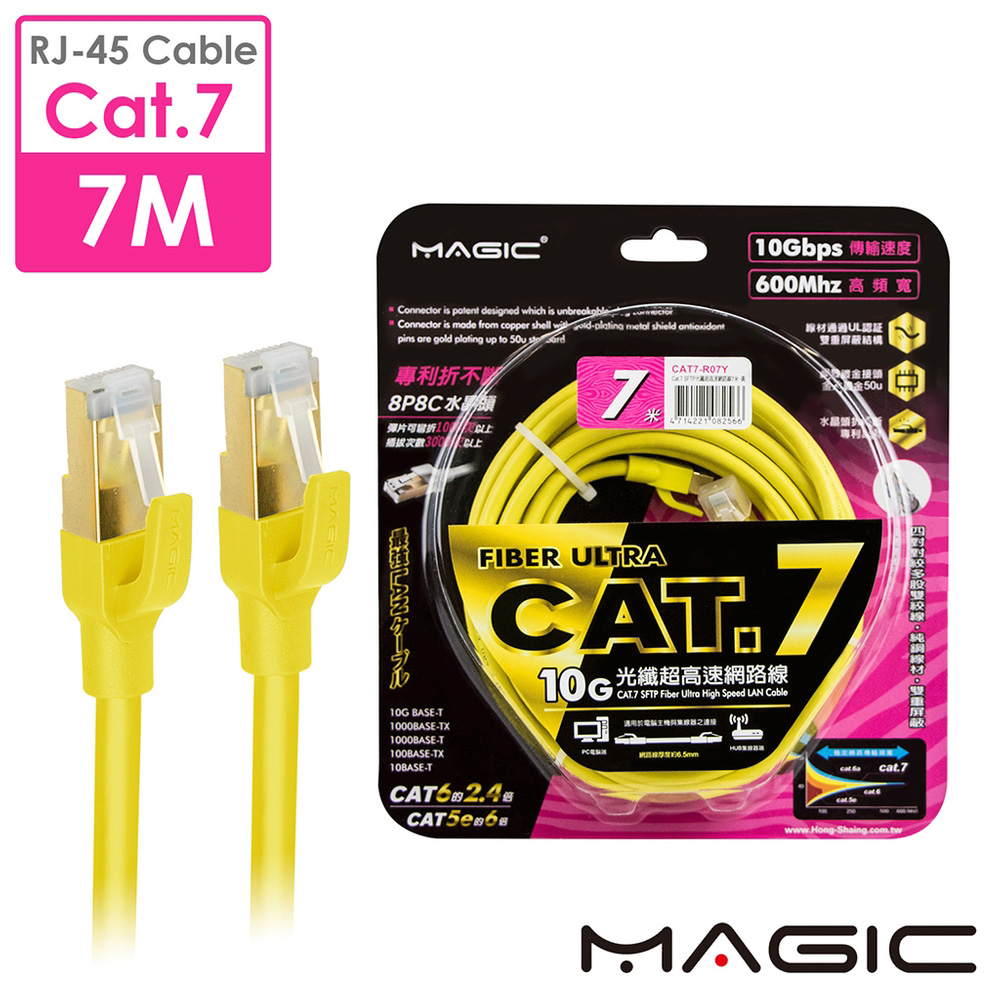 MAGIC 鴻象 Cat.7 SFTP圓線 26AWG光纖超高速網路線(專利折不斷接頭)-7M
