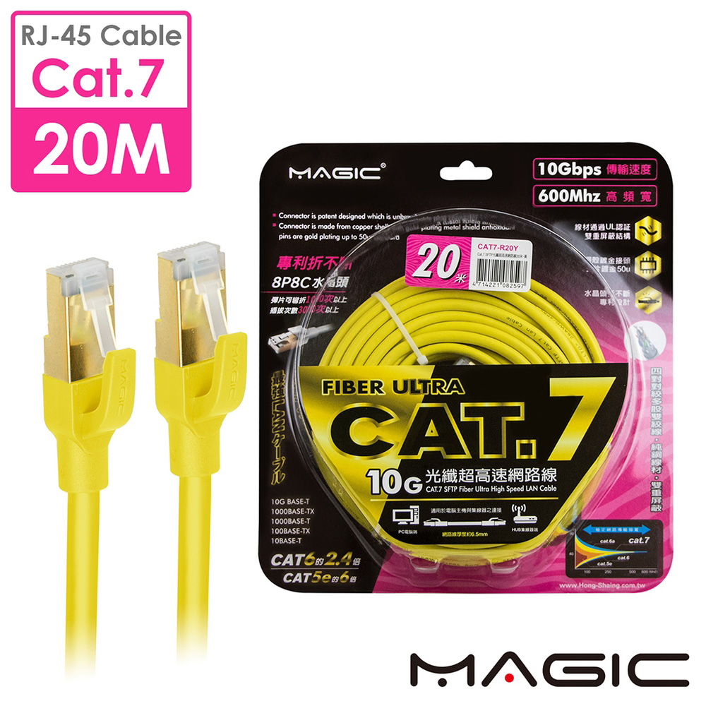 MAGIC 鴻象 Cat.7 SFTP圓線 26AWG光纖超高速網路線(專利折不斷接頭)-20M