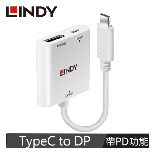 LINDY 林帝 主動式 USB3.1 TYPE-C公 To DISPLAYPORT母 轉接器帶PD 43289