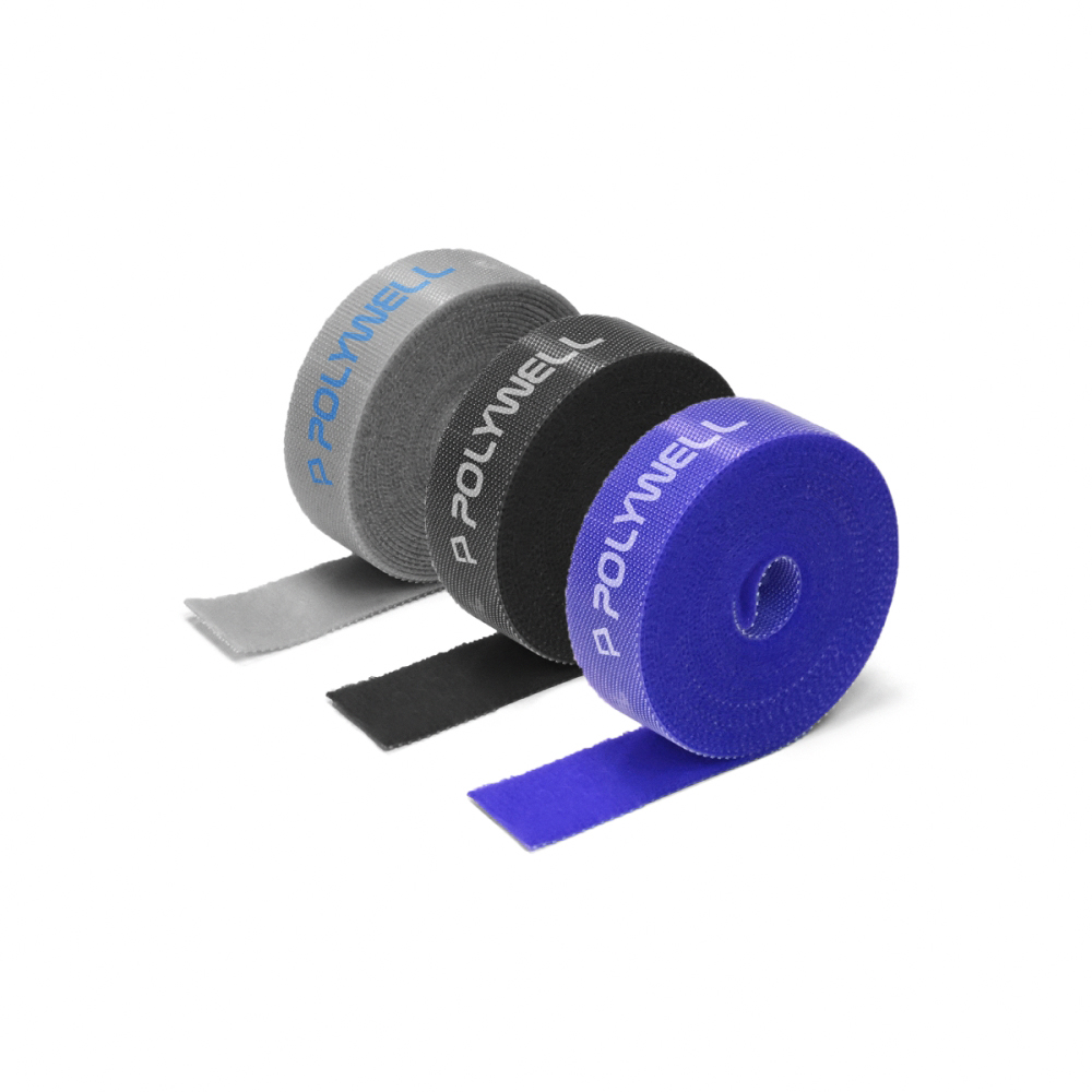 POLYWELL 寶利威爾 魔鬼氈束線帶 2x100cm 包色/ 黑灰藍各一