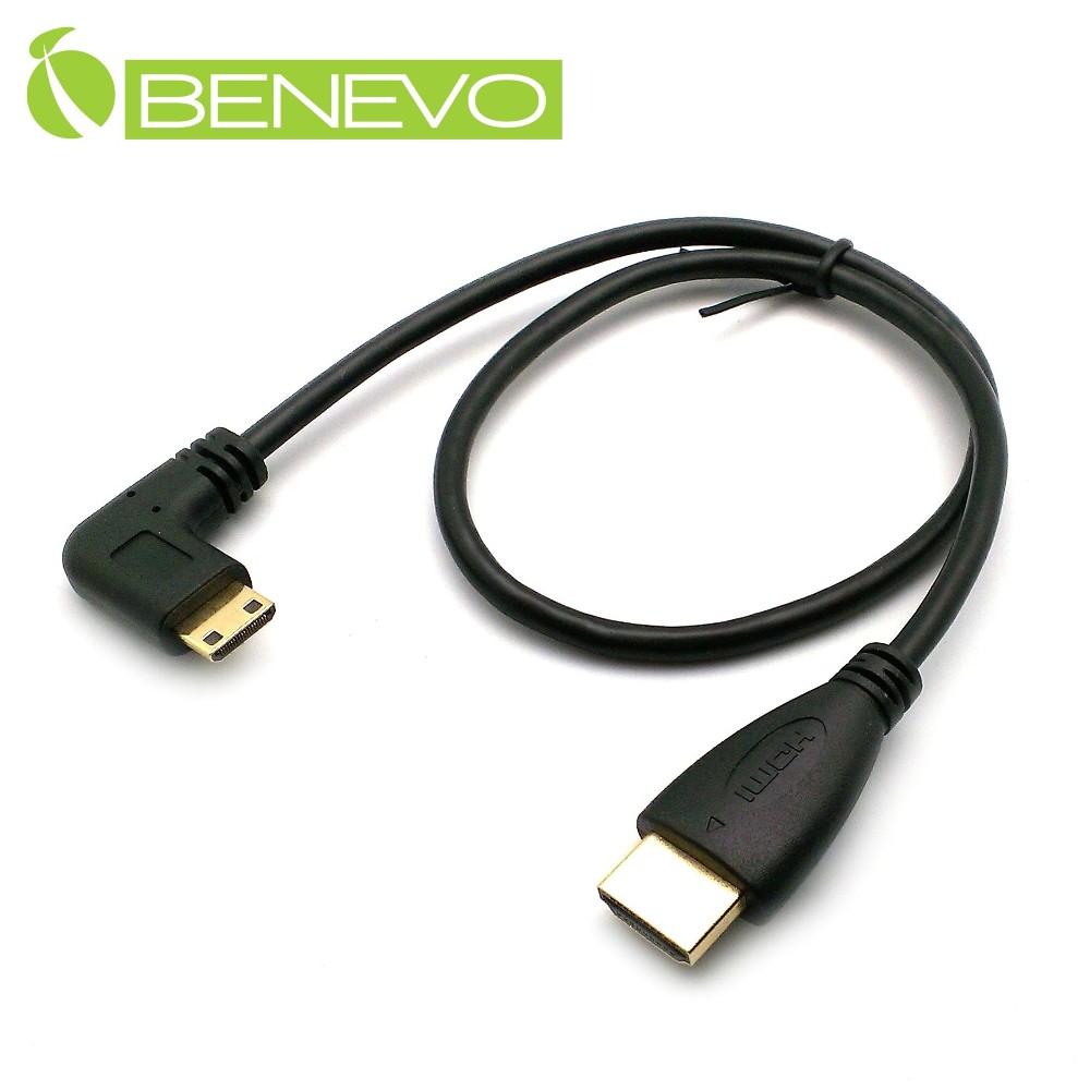 BENEVO左彎型 50cm Mini HDMI轉HDMI影音連接線