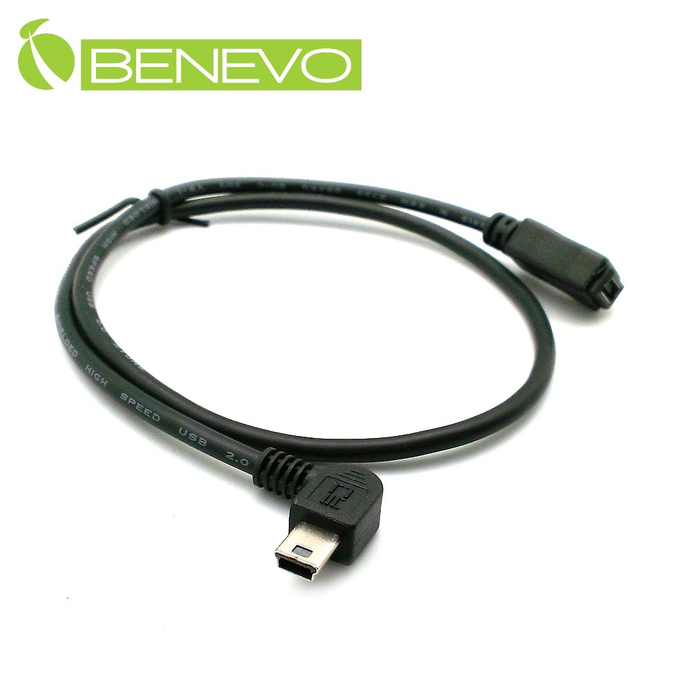 BENEVO右彎型 50cm USB2.0 MiniUSB(5pin) 公對母延長線