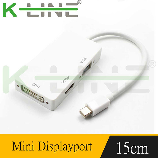 K-Line 三合一視頻轉接線Mini DP to HDMI VGA DVI (橫式/白)