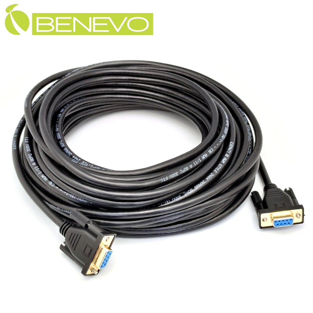 Benevo 專業交叉型 15米 母對母鍍金接頭RS232串列埠訊號連接線 [BRS1500FFXG(26AWG)]