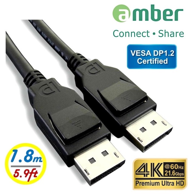 amber VESA DP1.2 認證影音訊號線/DisplayPort 公對 DisplayPort 公/DP to DP/4K/60Hz-1.8公尺