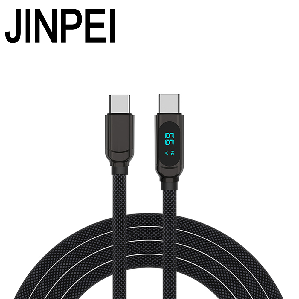Jinpei 錦沛 TYPE-C TO TYPE-C 充電線 編織線 顯示電流 100W 黑色
