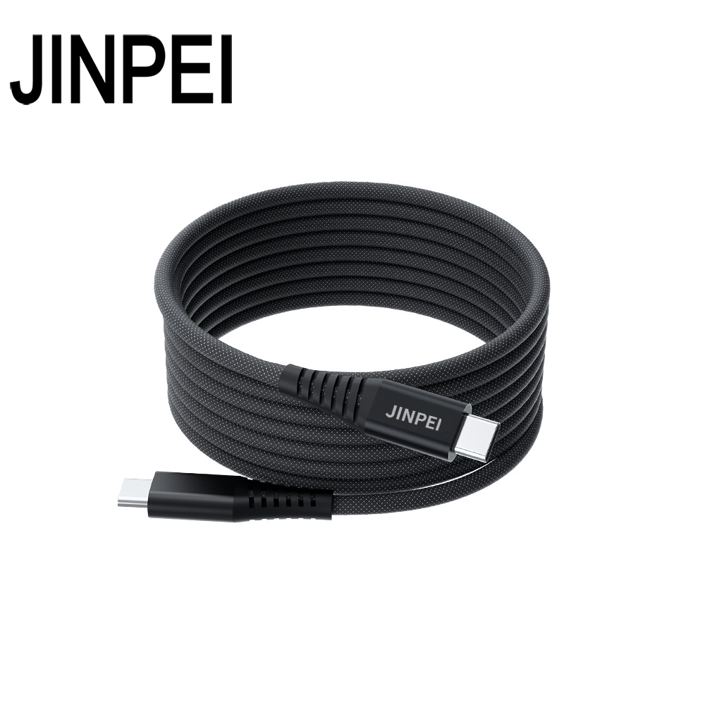 Jinpei 錦沛 2組入 磁吸編織收納 1.5 米Type-C to Type-C 100W 充電線 快充線 黑色