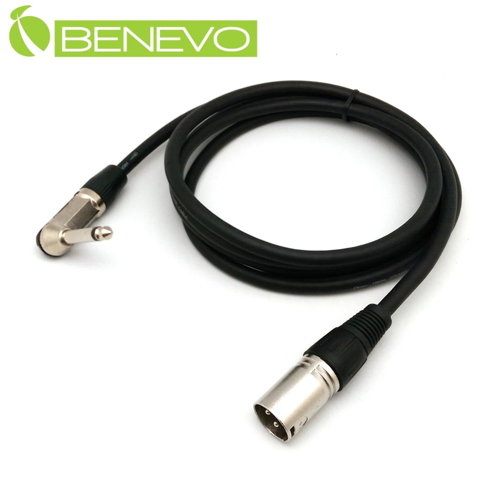 BENEVO 2米 6.3MM公頭轉XLR(Cannon接頭)公頭 非平衡式音訊連接線
