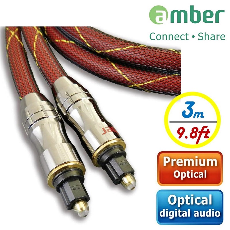 Amber 光纖數位音訊傳輸線角型接頭Toslink對Toslink PREMIUM Optical Digital Audio S/PDIF Cable-【3m】