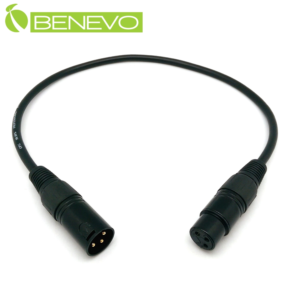 BENEVO 50cm XLR(Cannon接頭)公對母 平衡式音訊連接線