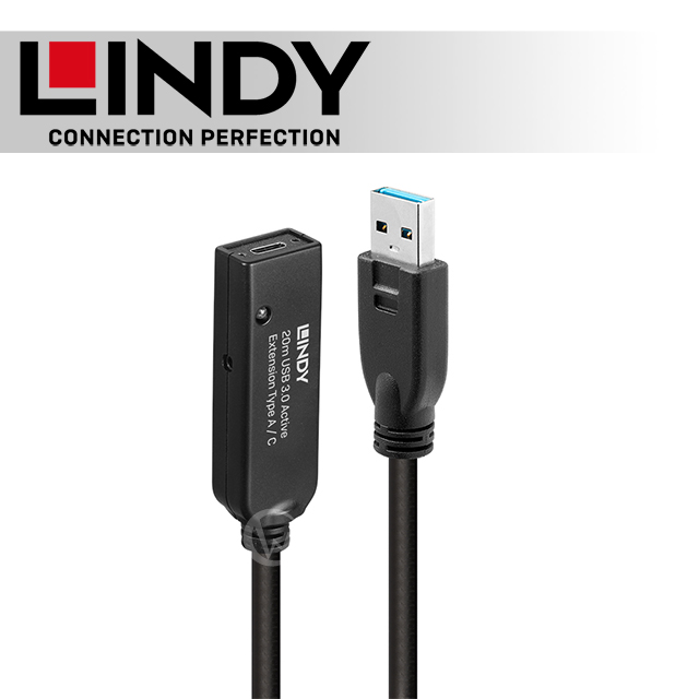 LINDY 林帝 主動式 USB3.2 Gen 1 Type-A公 to C母 延長線 20m (43375)