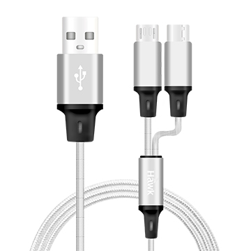 Hawk 二合一高速充電傳輸線1.5米-銀色