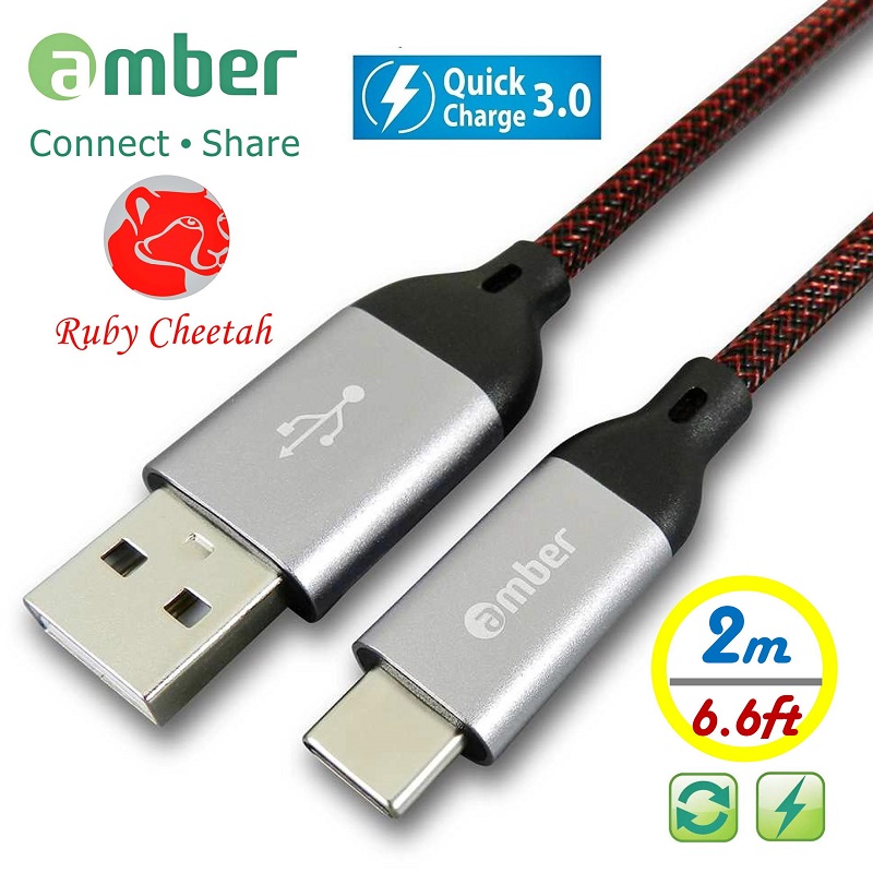 Amber 崴寶 【植享生活】極強韌支援QC 3.0 30V/3A【Type C to A】快速充電線搭配強韌耐磨的PET編織線抗拉扯-2M