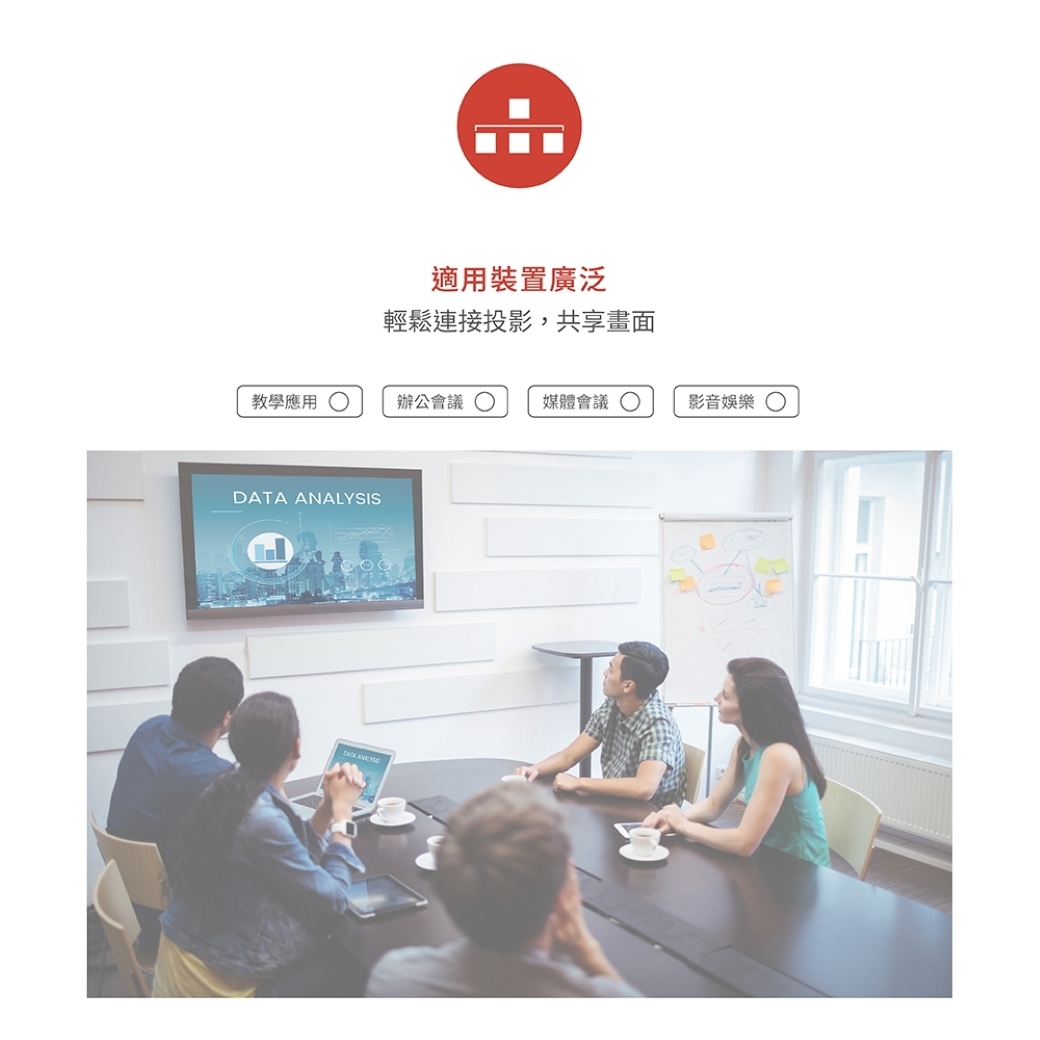 適用裝置廣泛輕鬆連接投影,共享畫面教學應用辦公會議  媒體會議 影音娛樂DATA ANALYSIS