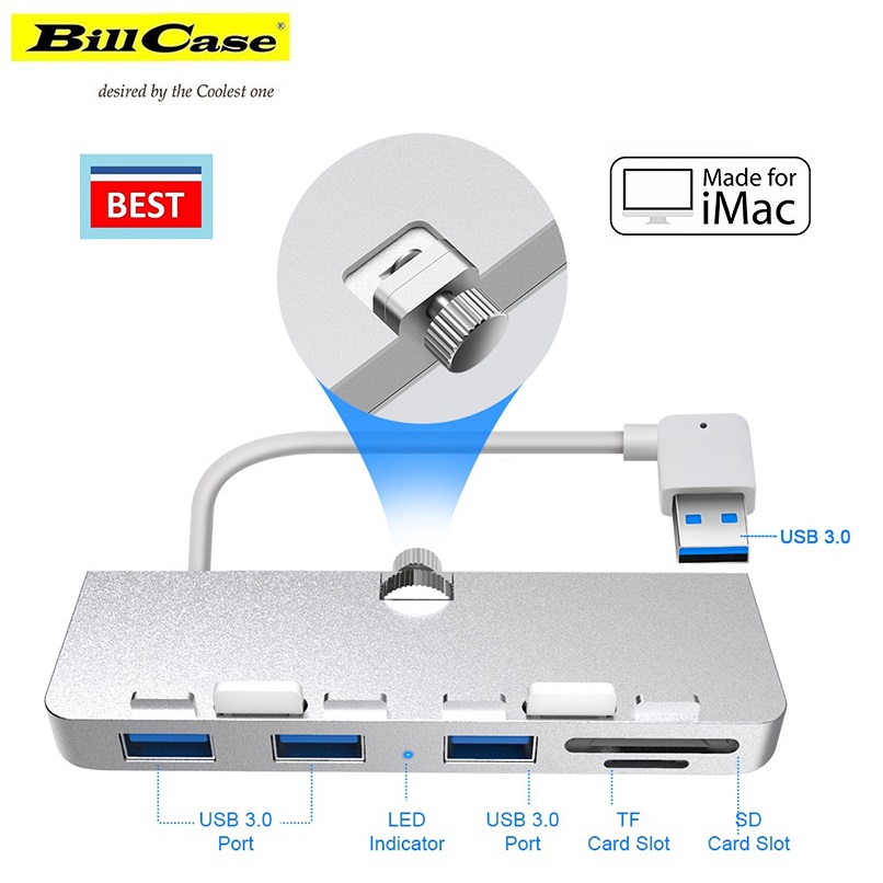 Bill Case 2022 高階 五合一 蘋果 iMac 專屬 USB 3.0 5Gbps TF +SD 多功讀卡集線器 鈦銀