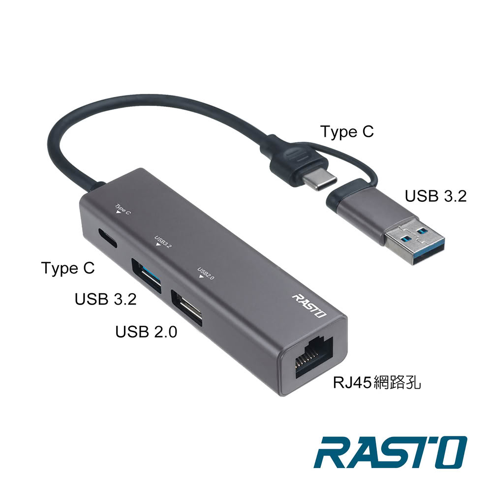 RH12 鋁製 USB3.2 + RJ45 高速網卡集線器