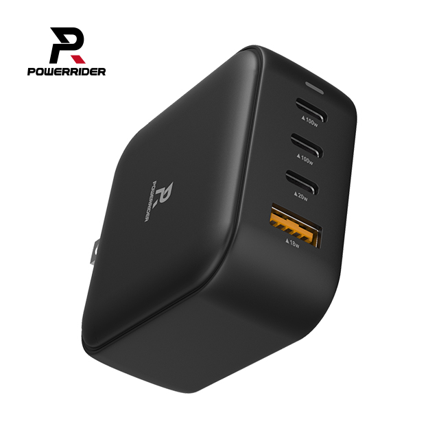 PowerRider 【極致輕巧】 100W GaN氮化鎵 4孔NB充電器 黑色