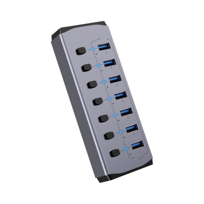 易控王 7孔 USB3.0 工業級 個人用Hub集線器 含獨立開關 電路防護 36W供電(40-726-04)
