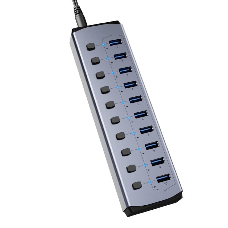 易控王 10孔 USB3.0 工業級 個人用Hub集線器 含獨立開關 電路防護 48W供電(40-726-05)