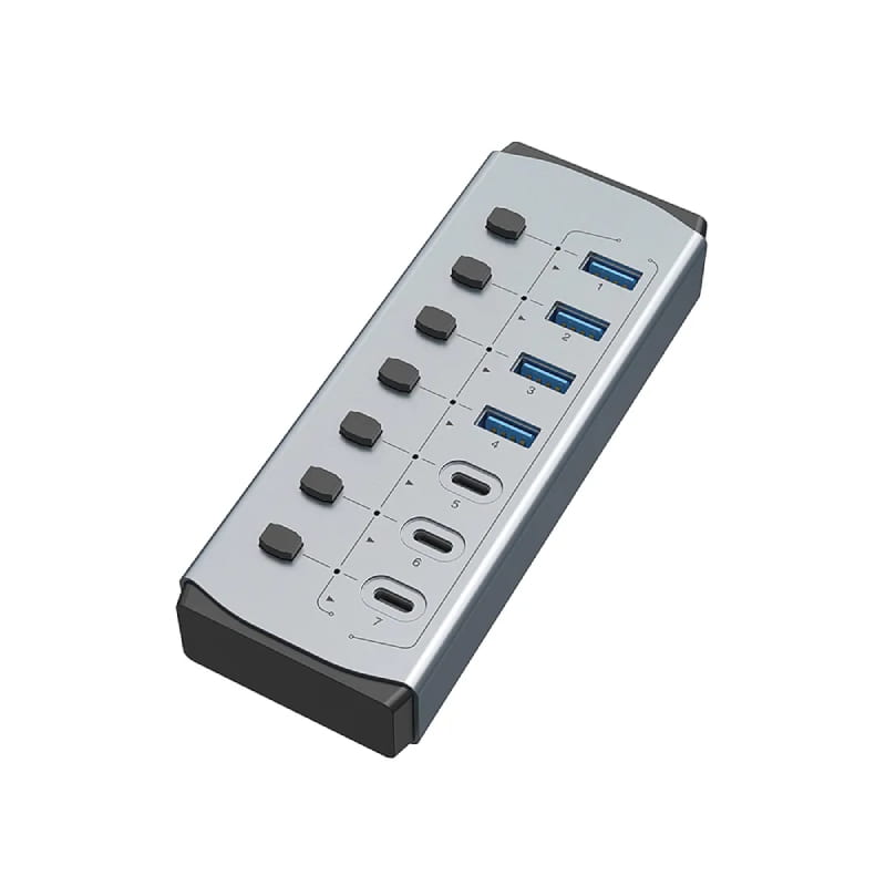 易控王 7孔(4USB-A+3TYPE-C)3.0 工業級 個人用Hub集線器 含獨立開關 (40-726-08)