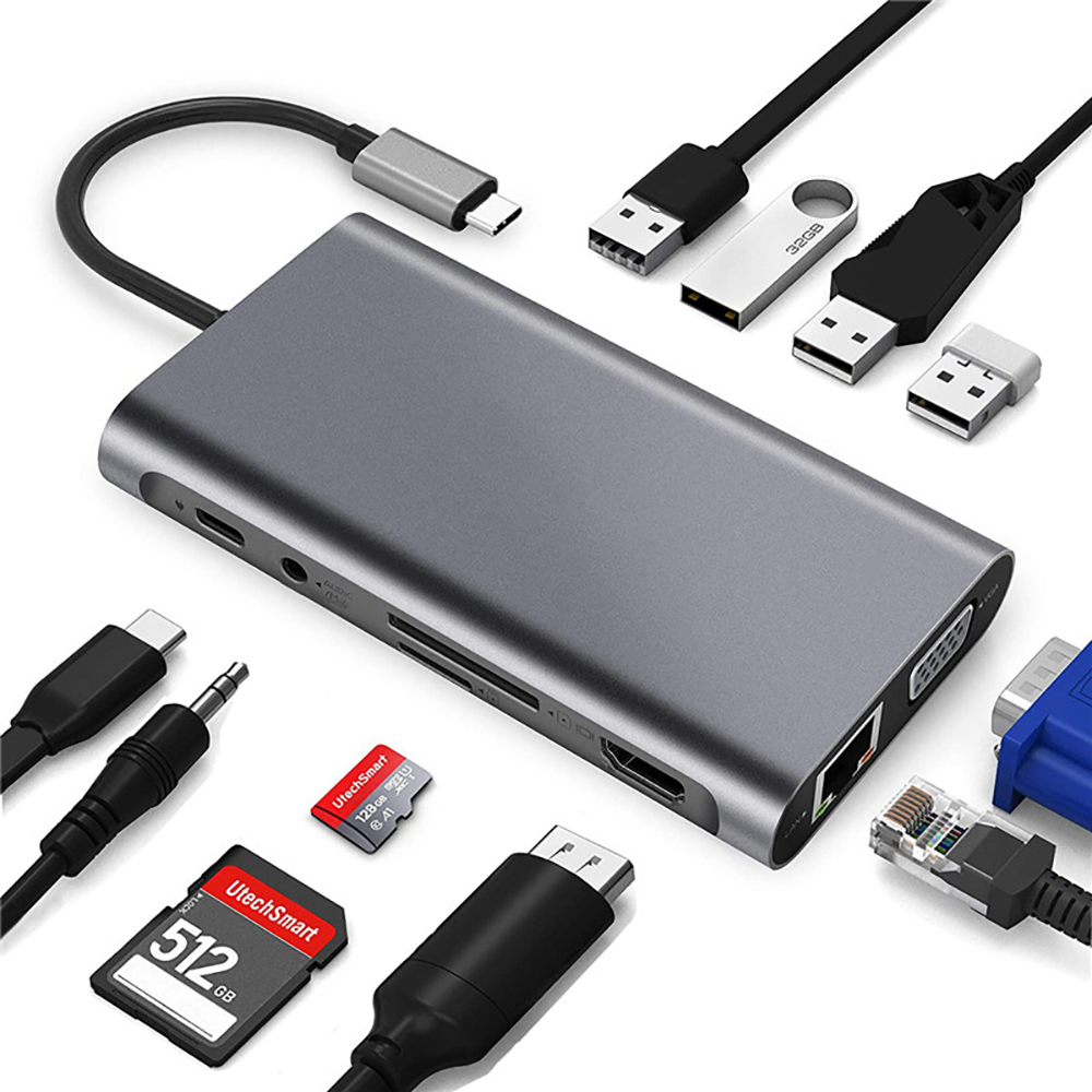 鋼鐵系列HDMI / VGA+SD+RJ45(1000M) 多功能Type-C 影音轉接器