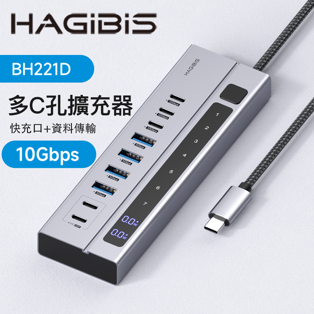HAGiBiS 海備思 鋁合金九合一數位顯示Type-C擴充器BH221D