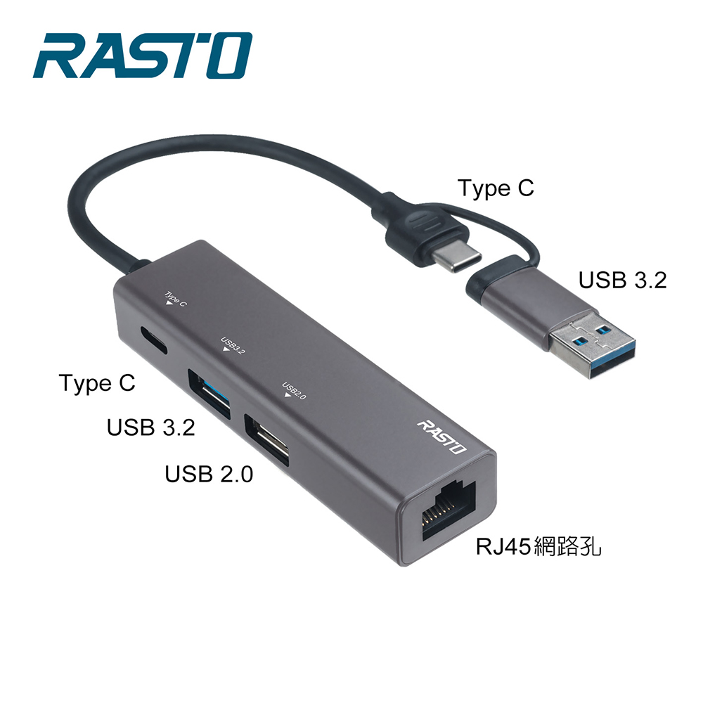 RASTO RH12 鋁製USB3.2+RJ45高速網卡集線器（其他規格）