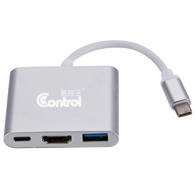 易控王 Type-C轉HDMI+USB3.0+Type-C三合一轉換器 4K30Hz 鋁合金外殼 2入(40-735-03X2)