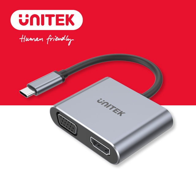 UNITEK 優越者 USB-C轉 HDMI/VGA 鋁合金高清轉換器(太空灰色)(Y-V1126A)