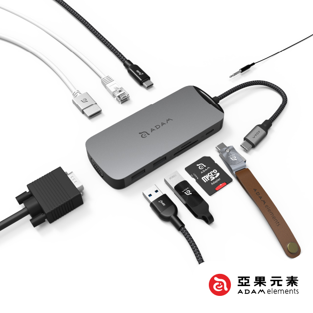 ADAM 亞果元素 Hub X USB-C 10 in 1 多功能集線器 灰
