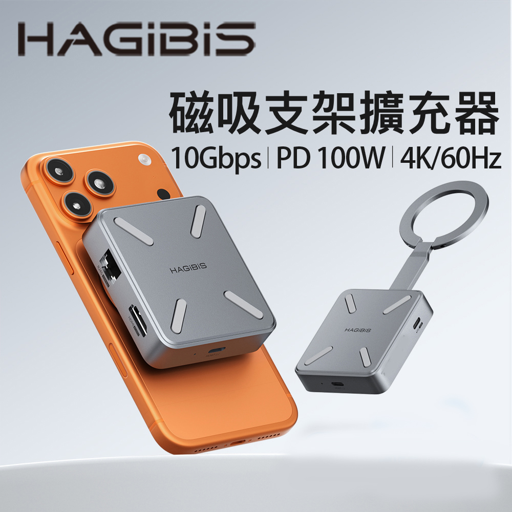 HAGiBiS 海備思 鋁合金磁吸支架Type-C擴充器(HDMI+RJ45千兆網口)CMC10LH