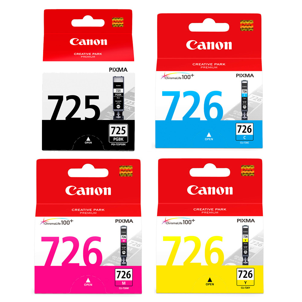 Canon 佳能 PGI-725BK+726C/M/Y 原廠墨水超值組(4入)(適用:MG5270 / MG6170 / MX886 / IP4870 / IX6560 / MG5370)