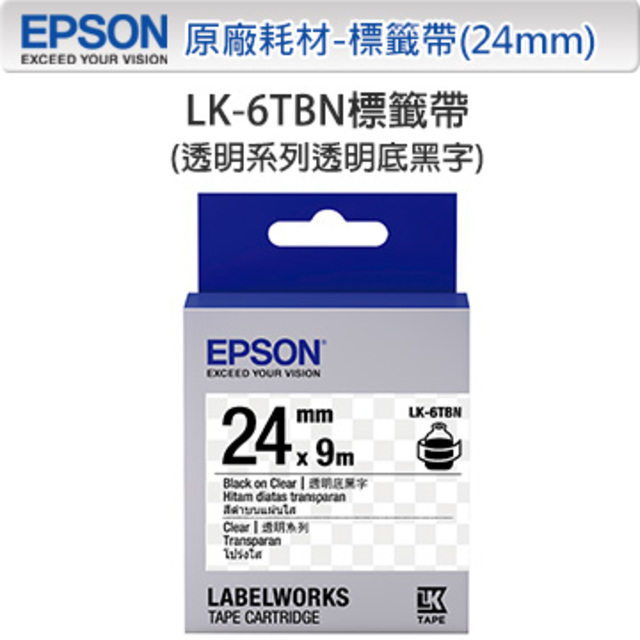 EPSON 愛普生 LK-6TBN C53S656406 透明系列透明底黑字標籤帶(寬度24mm)