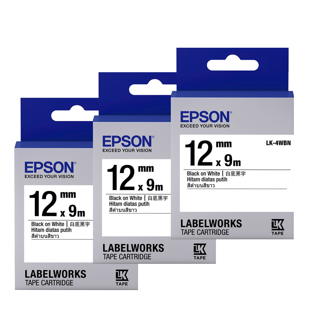 EPSON 愛普生 標籤帶 LK-4WBN 白底黑字 三入組