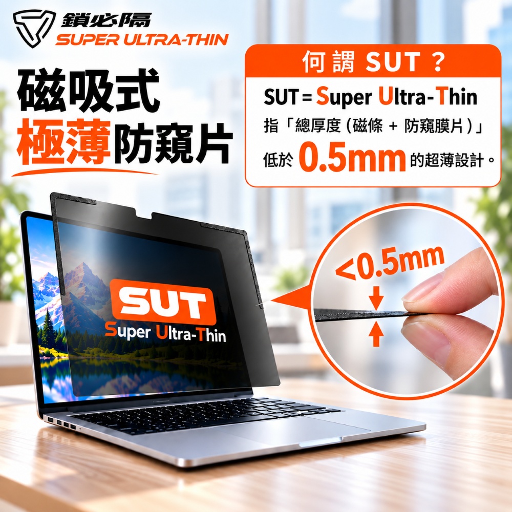 SOBiGO! 15-16吋 MacBook 磁吸式抗藍光防窺片(極薄SUT)