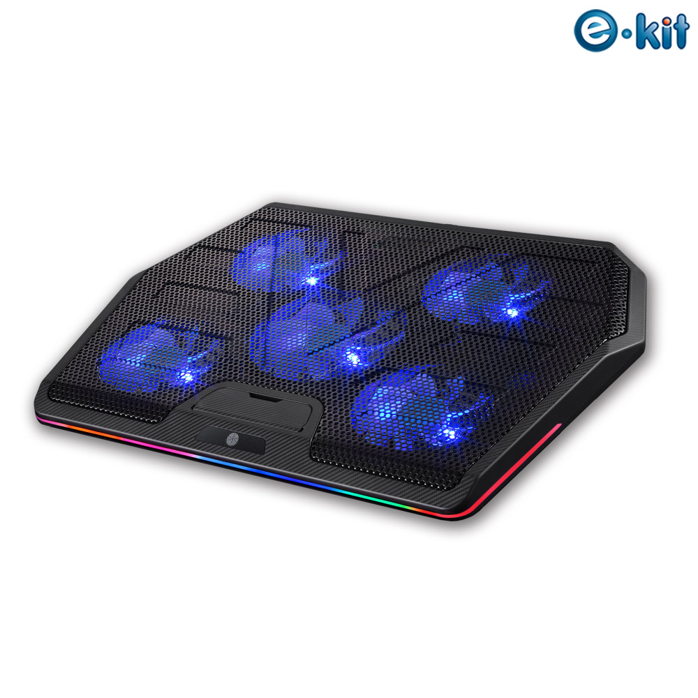 藍光五風扇靜涼透風鐵製網孔觸控幻彩RGB筆電散熱墊 CKT-K05_BK
