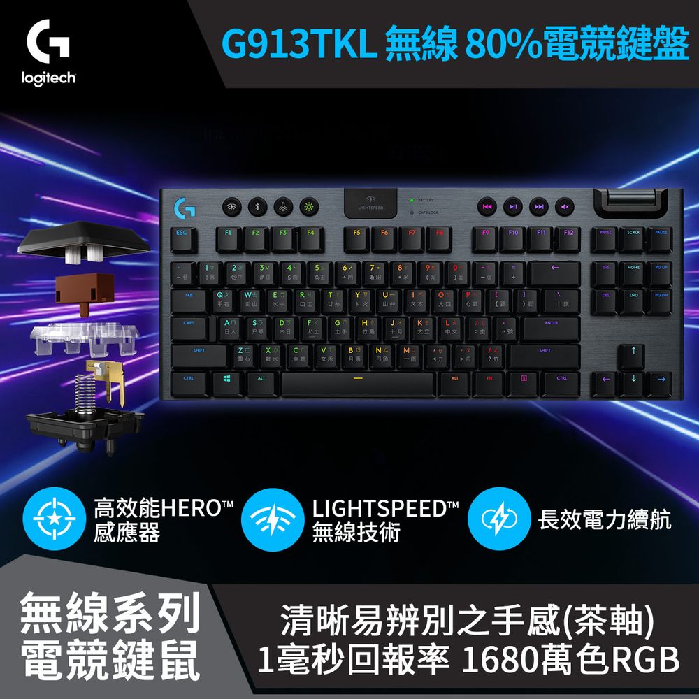 羅技 G913 TKL 電競鍵盤-觸感軸
