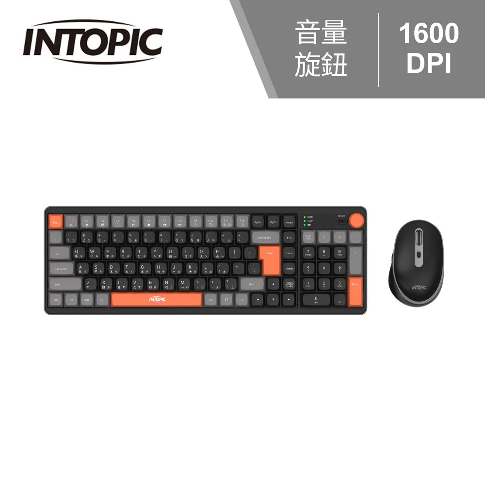 INTOPIC 廣鼎 KCW-960 炫彩2.4GHz無線鍵盤滑鼠組-黑
