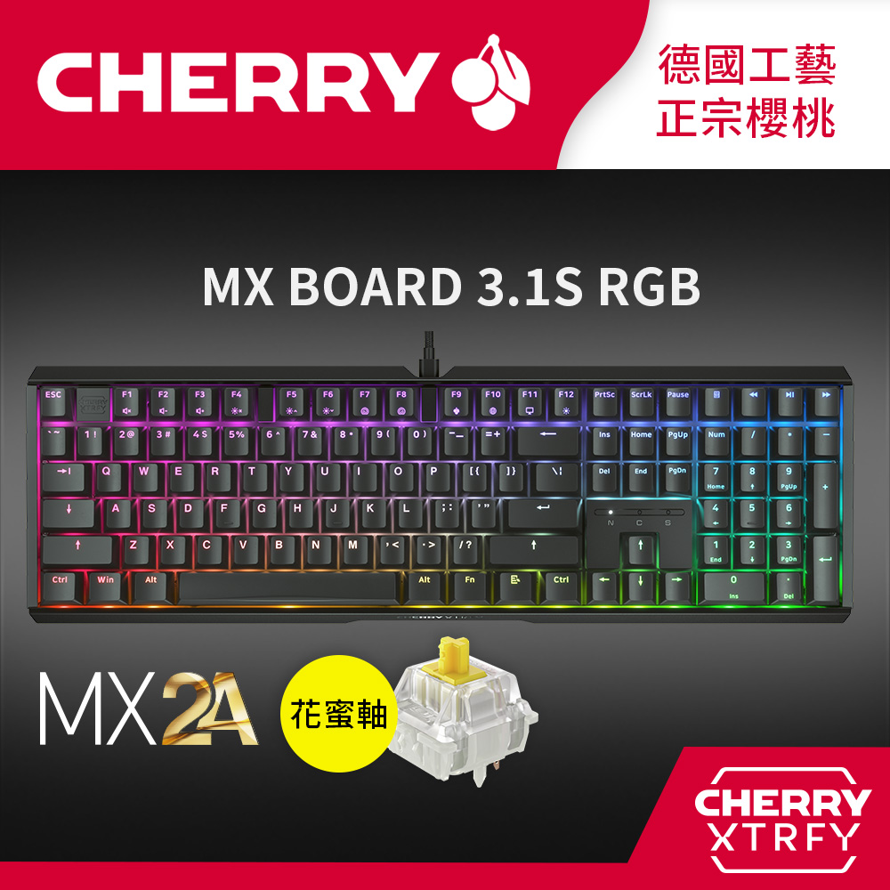 Cherry MX Board 3.1S RGB 電競鍵盤 黑色 花蜜軸 (無鋼板/MX2A/全鋁/遊戲/辦公)