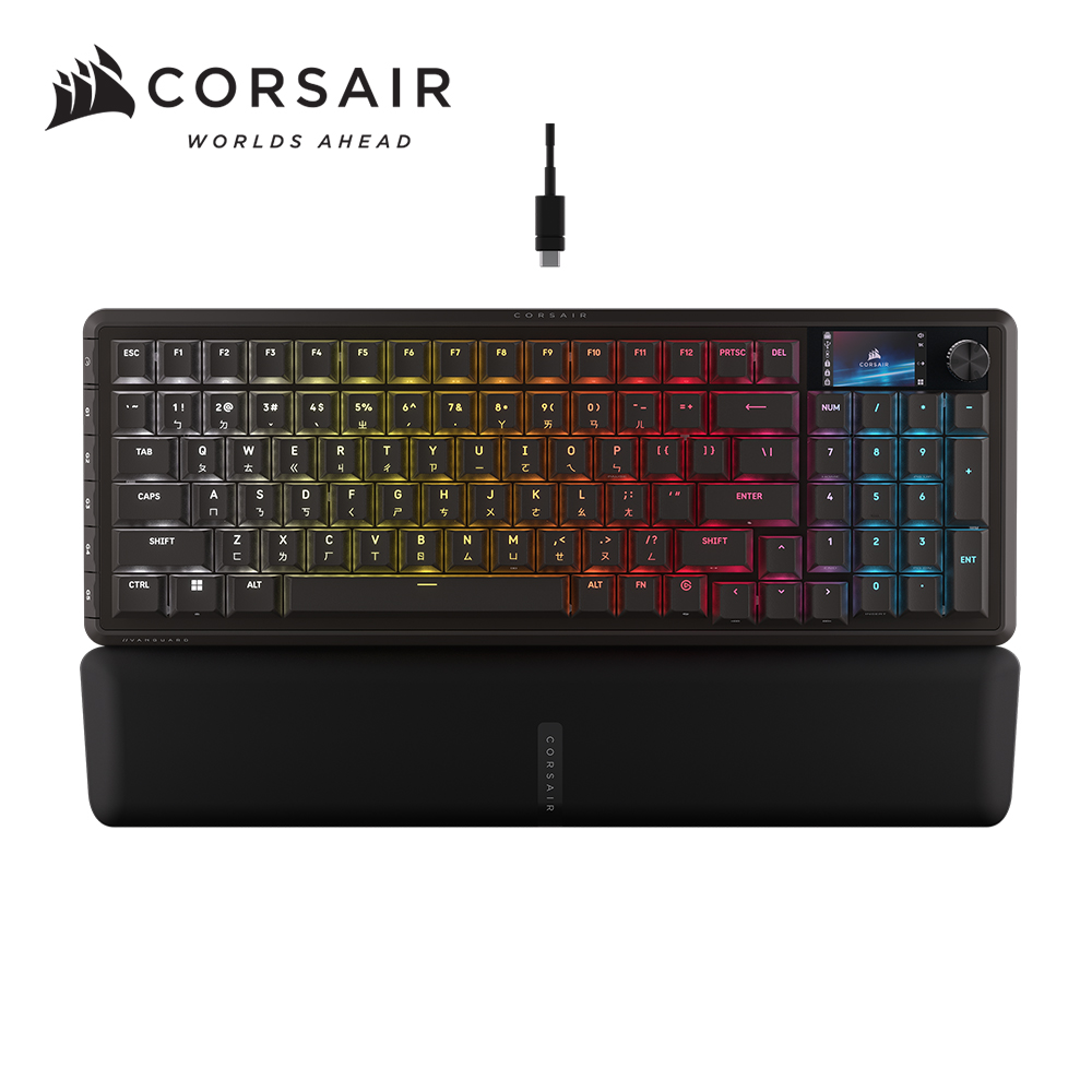 CORSAIR 海盜船 VANGUARD 先鋒者 LCD RGB機械鍵盤【MLX線性紅軸|黑.中文】
