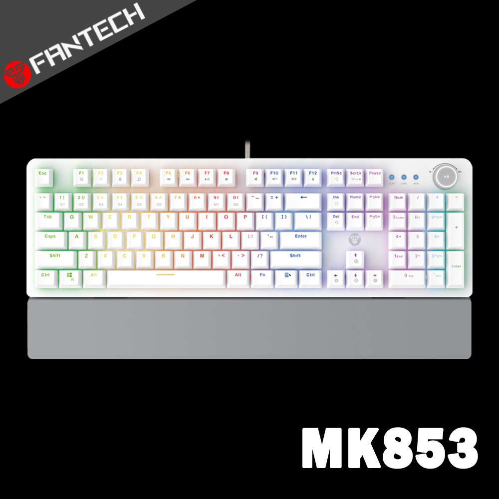 MK853 RGB多媒體機械式電競鍵盤(英文版)-白