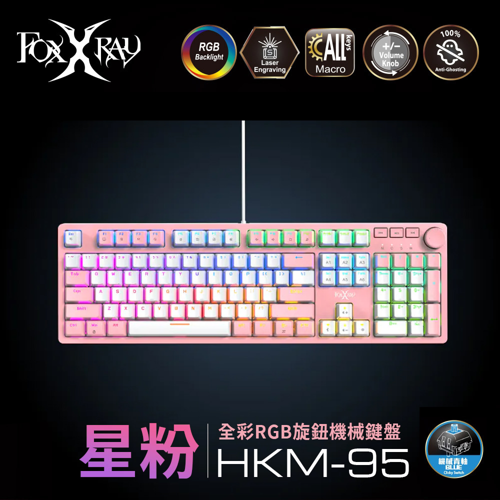 FOXXRAY 狐鐳 FXR-HKM-95 星粉全彩RGB旋鈕機械鍵盤-青軸