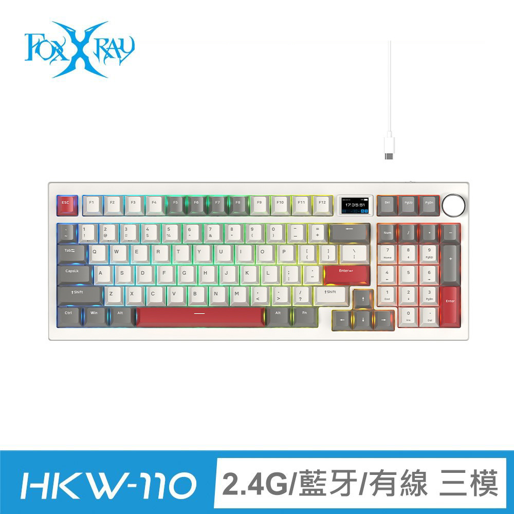 FOXXRAY 狐鐳 FXR-HKW-110 智慧螢幕三模無線機械鍵盤|紅軸