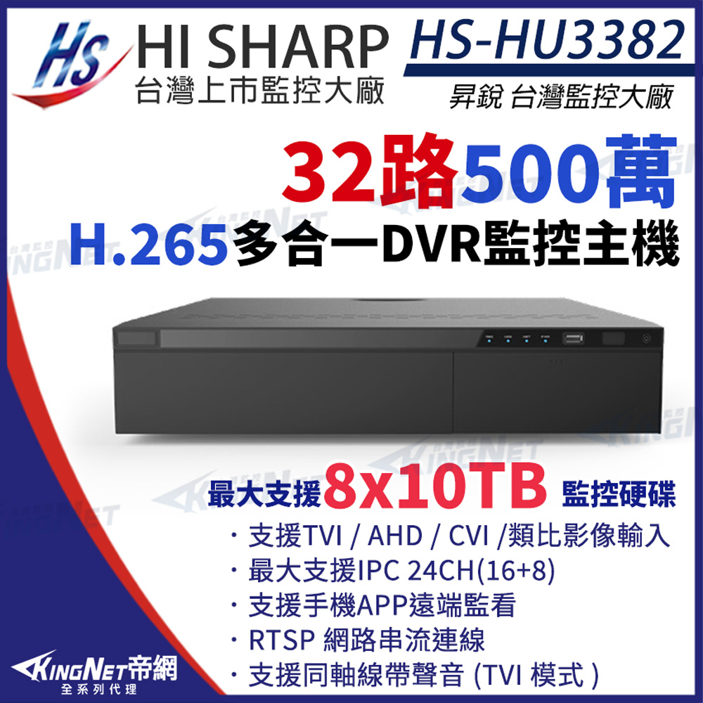 昇銳 HS-HU3382 H.265 500萬 32路主機 16聲 1080P 同軸音頻 DVR 監視器主機 帝網KingNet