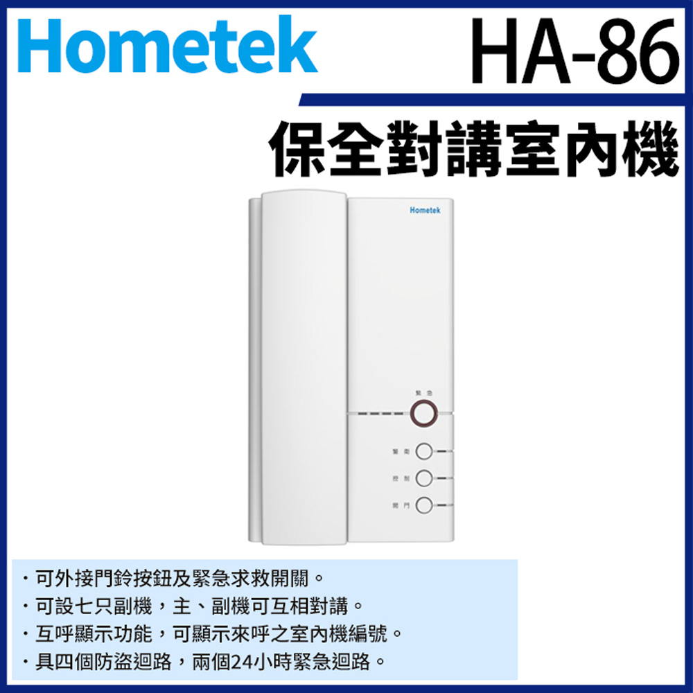Hometek 帝網監視器 HA-86 保全對講室內機 雙向對講 可設七只副機 四個防盜